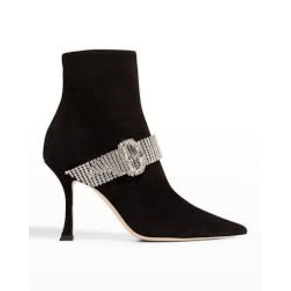 Jimmy Choo Kaza Suede Crystal-Buckle Booties Size 40/ USA 9.5 NWB - Picture 3 of 14